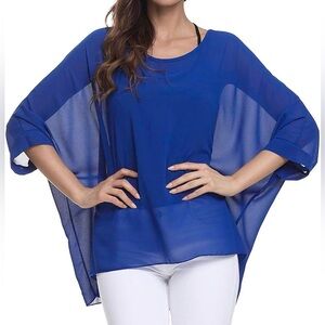 NWT Royal Blue Batwing Sleeve Chiffon Top | One Size Oversized